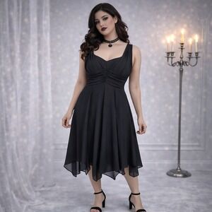 Redux Dress Womens 12 Black Silk Babydoll Handkerchief Hem Dark Fairy Whimsigoth